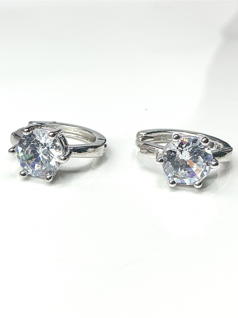 Dainty Silver Filled Petite Brilliant Cut CZ   Solitaire Huggie Hoop Earrings